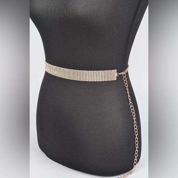 Gold Rhinestone Chain Statement Belt - Picture 2 of 4